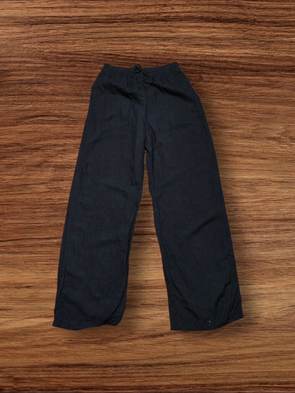 H&M Linen Blend Black Wide Leg Drawstring Pants